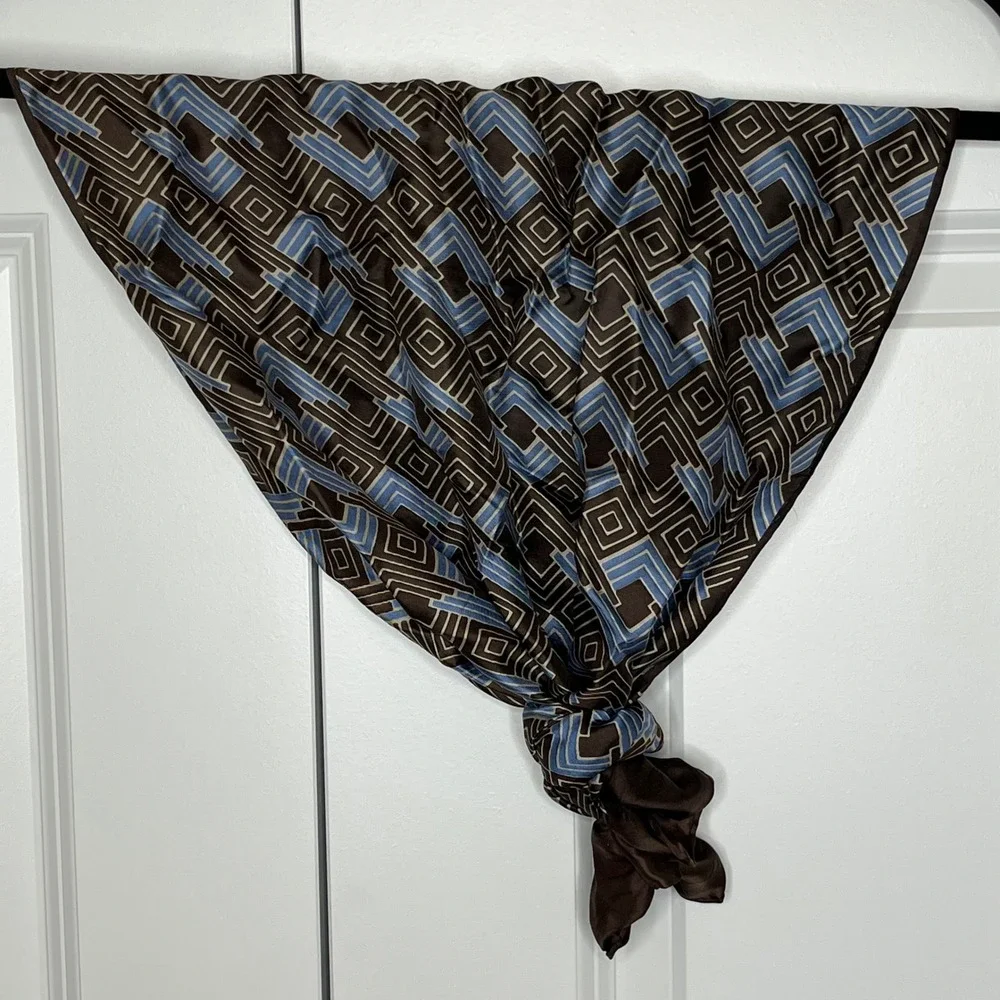 Echo Scarf Brown Blue‎ Geometric Print Lightweight Wrap Boho
